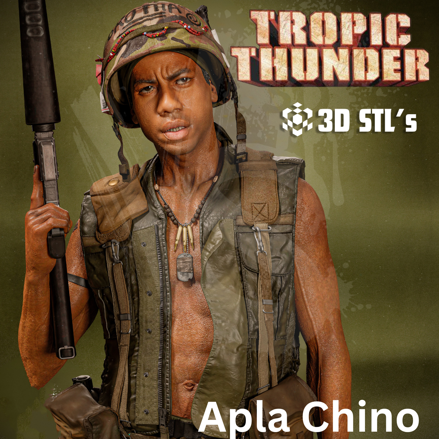 Alpa Chino STL – Tropic Thunder 1/6 Scale 3D Print Figure