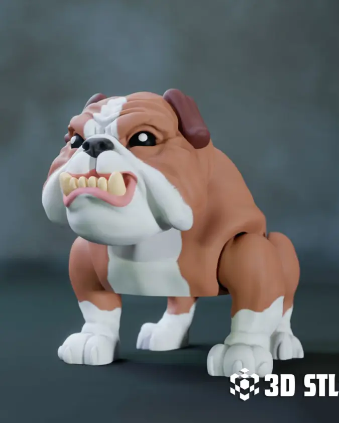 Articulated Bulldog STL & 3MF – Flexi Print-in-Place Toy