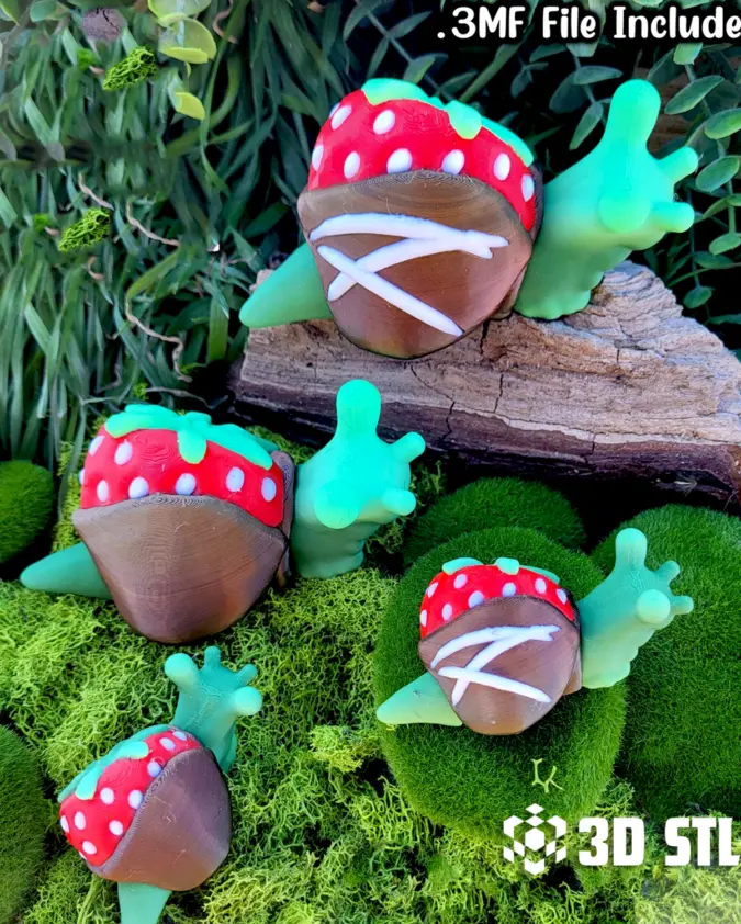Chocolate Strawberry Snail STL & 3MF – Cute Dessert Creature