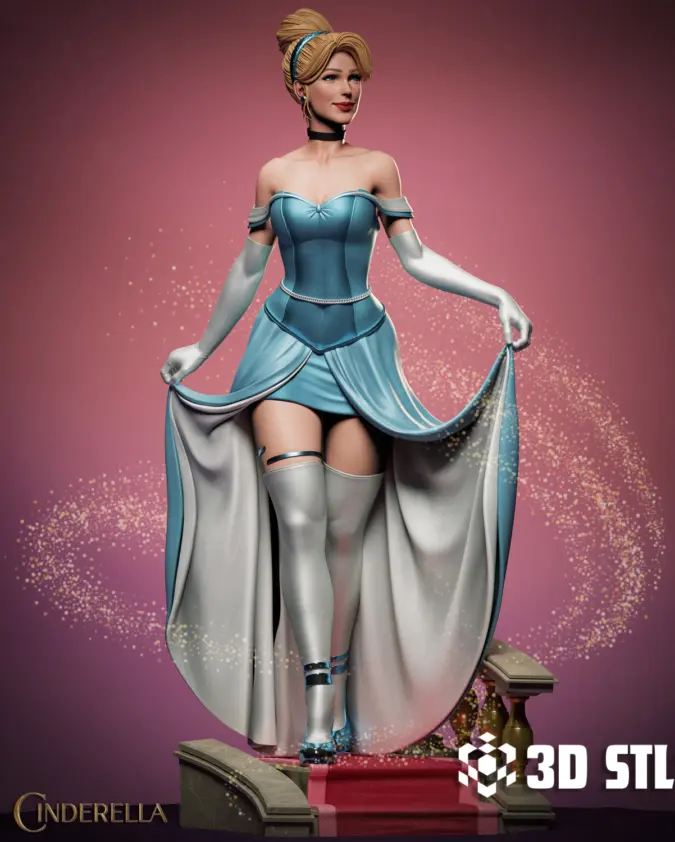 Cinderella STL – Fairy Tale Princess 3D Print Figure with Base