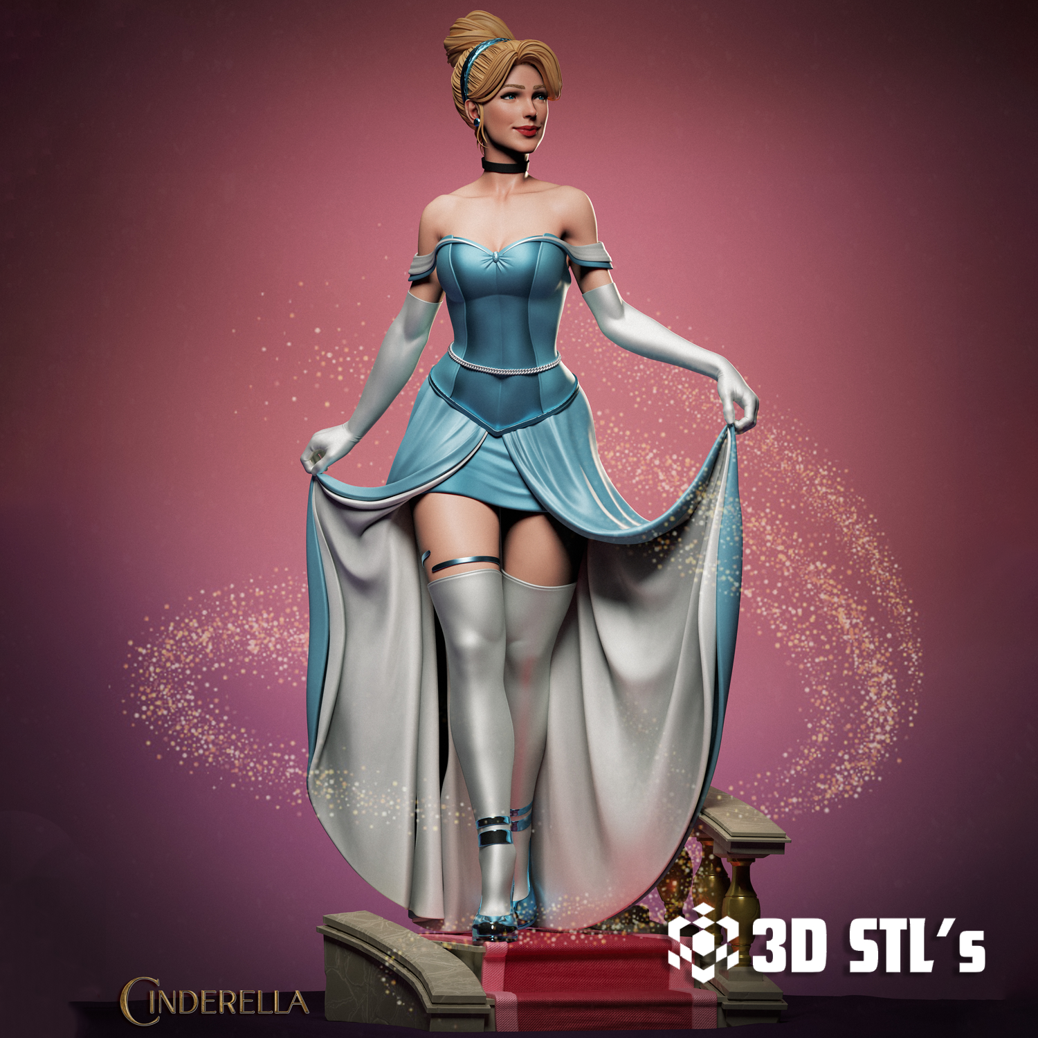 Cinderella STL – Fairy Tale Princess 3D Print Figure with Base