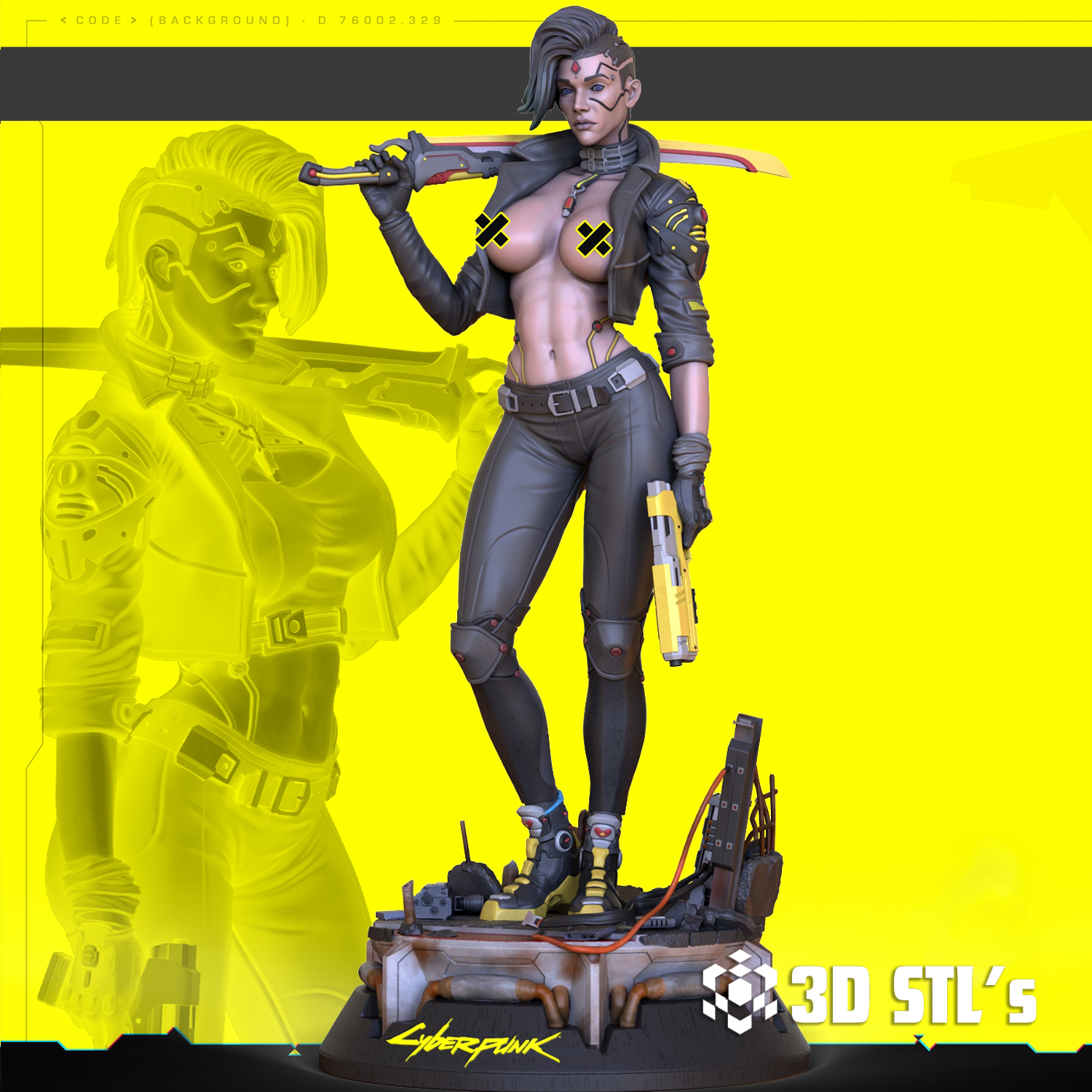 Cyberpunk Girl STL File – 3D print preview 2
