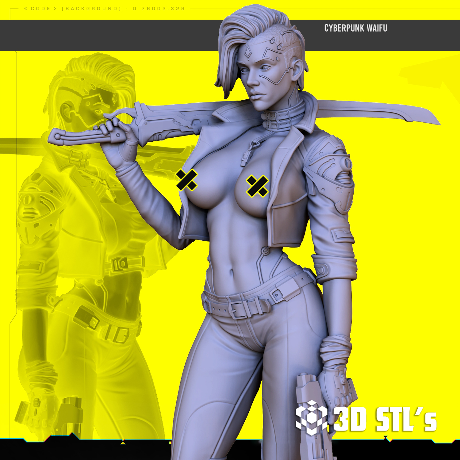 Cyberpunk Girl STL File – 3D print preview 3