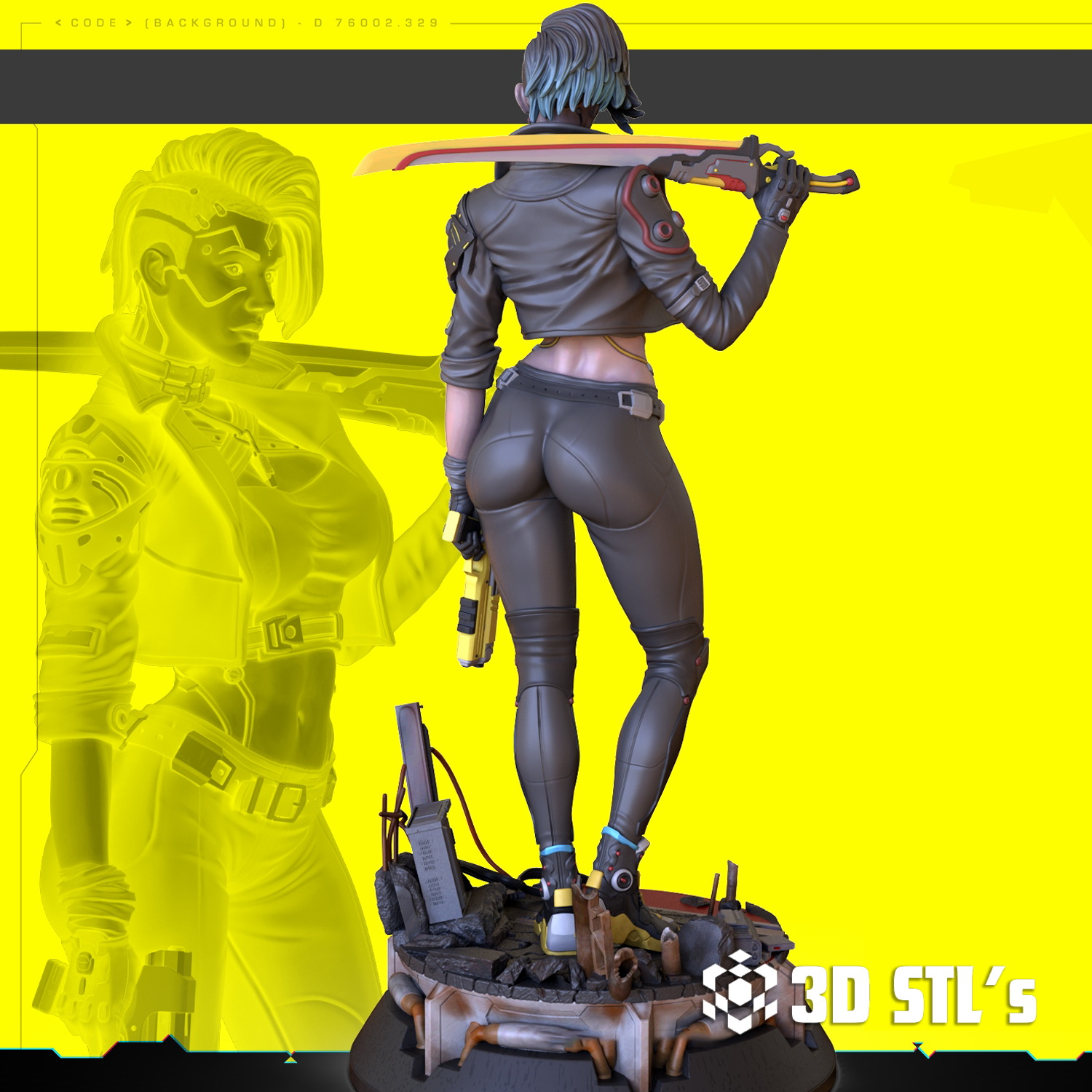 Cyberpunk Girl STL File – 3D print preview 4