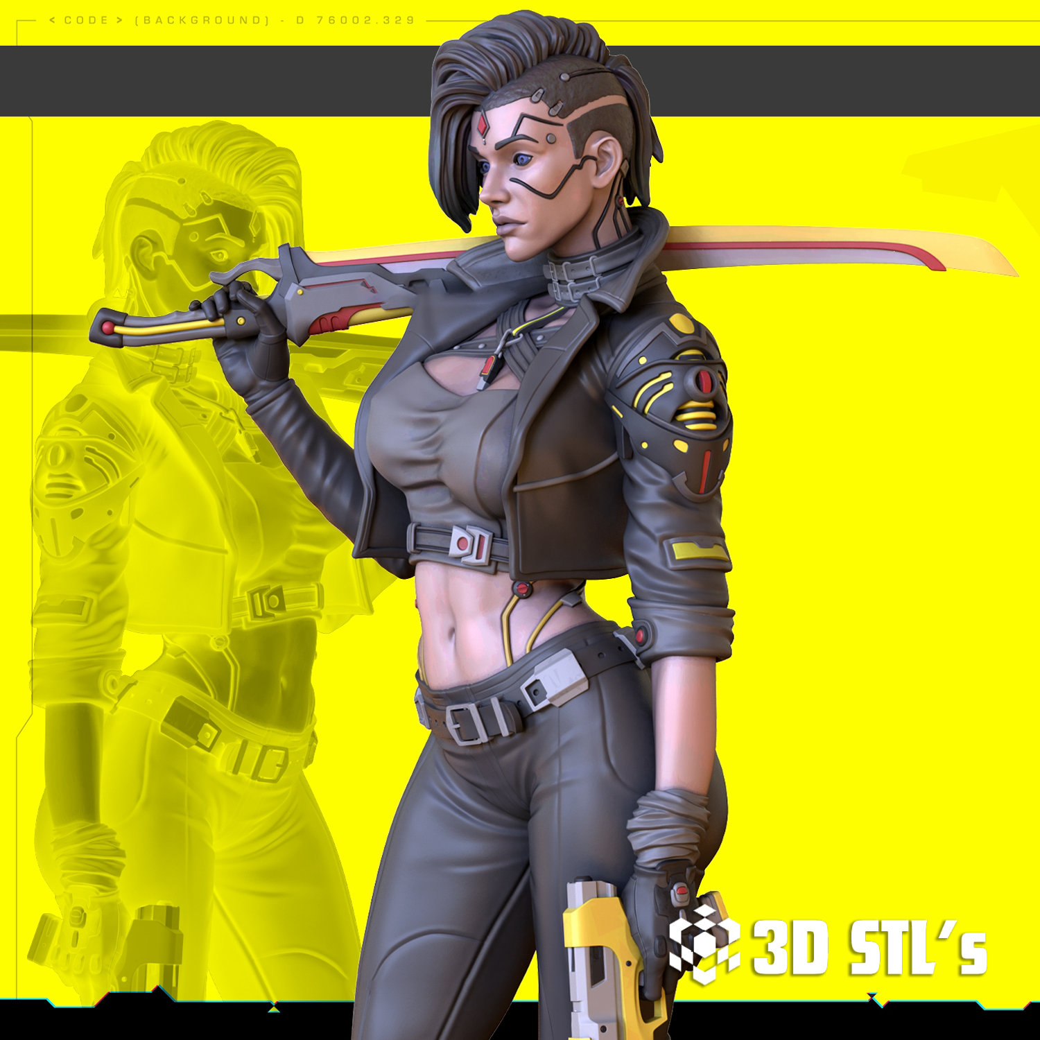 Cyberpunk Girl STL File – 3D print preview 5