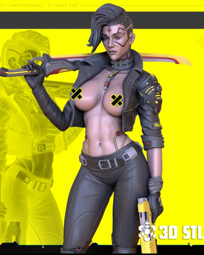 Cyberpunk Girl STL File – Sci-Fi Cyborg 3D Print Figure