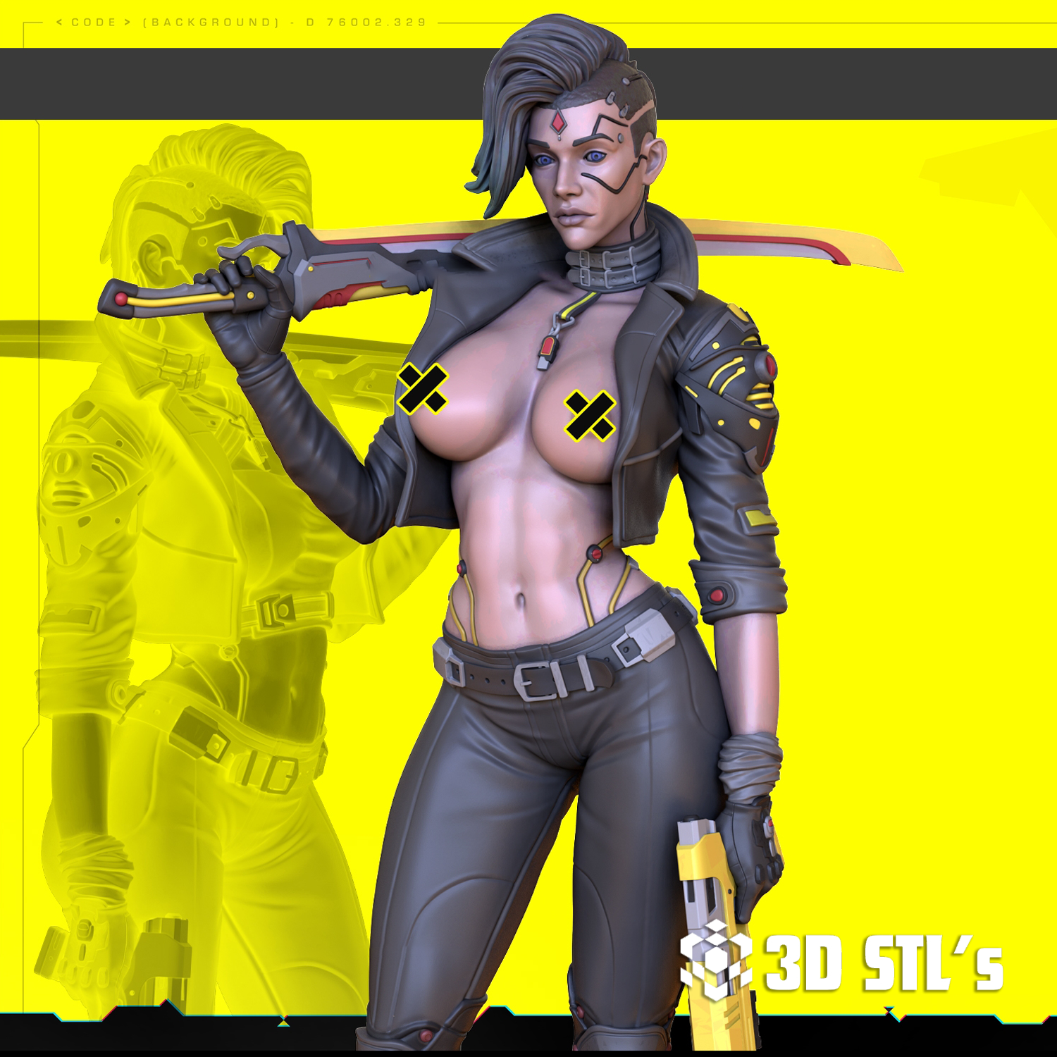 Cyberpunk Girl STL File – Sci-Fi Cyborg 3D Print Figure