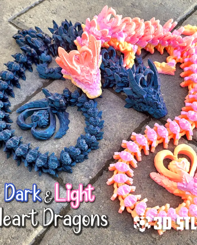 Dark & Light Heart Dragons STL & 3MF – Fantasy Duo 3D Print