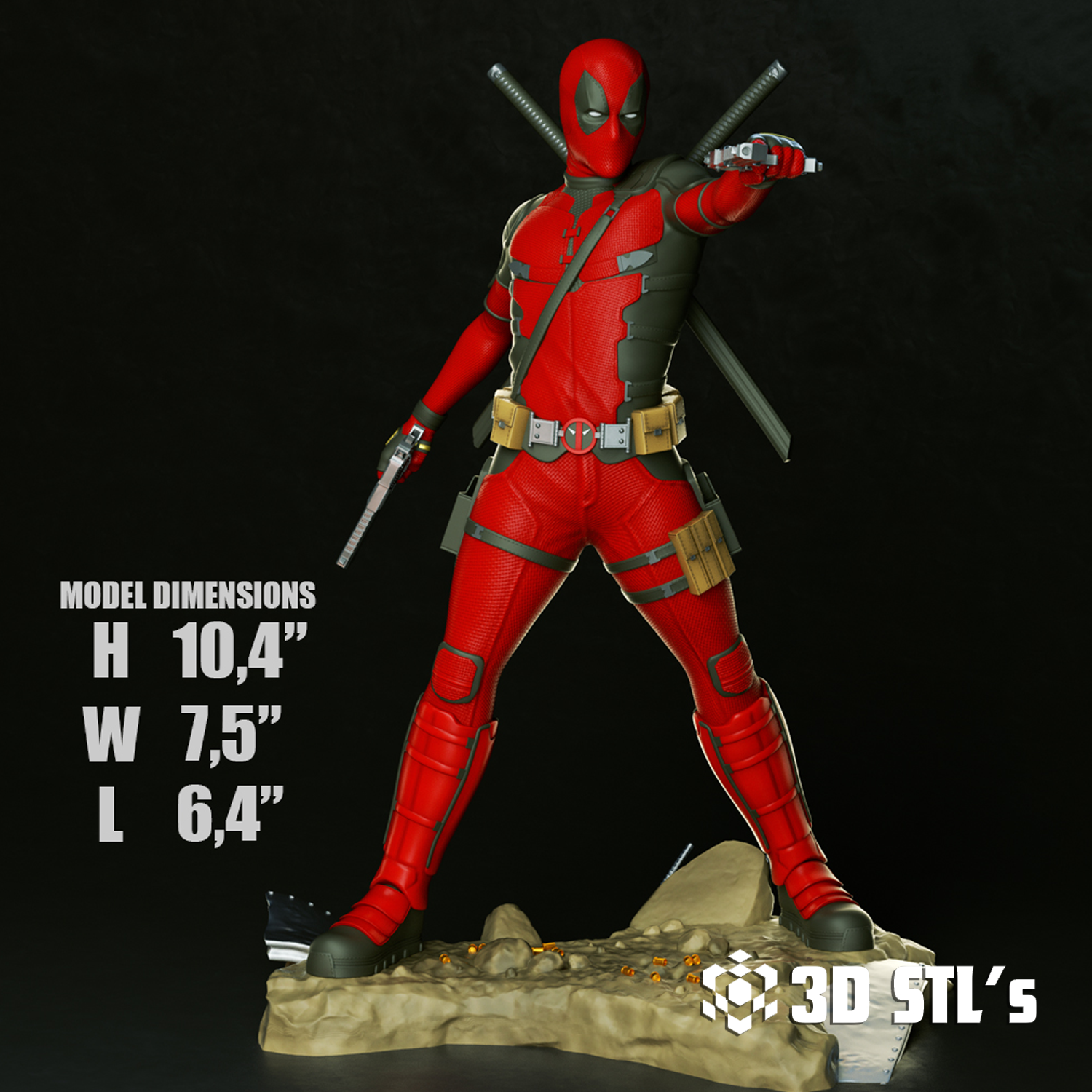 Deadpool STL File – Marvel Dual Katana 3D Print Figure