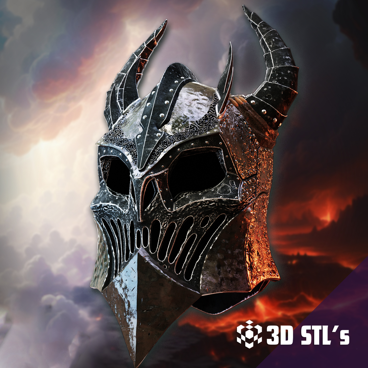 Demon Helmet STL – Horned Fantasy Cosplay Mask