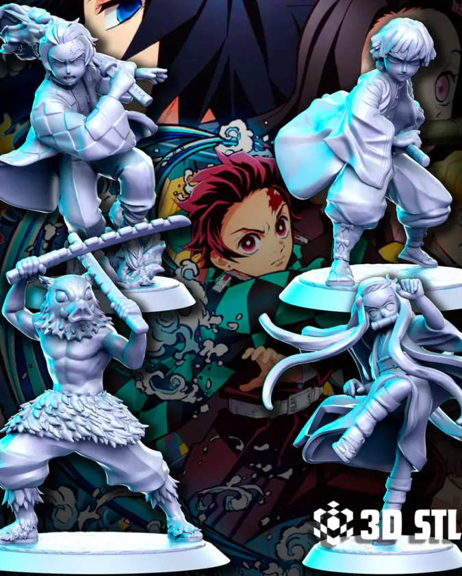 Demon Slayer STL Bundle – Tanjiro, Nezuko, Inosuke & Zenitsu