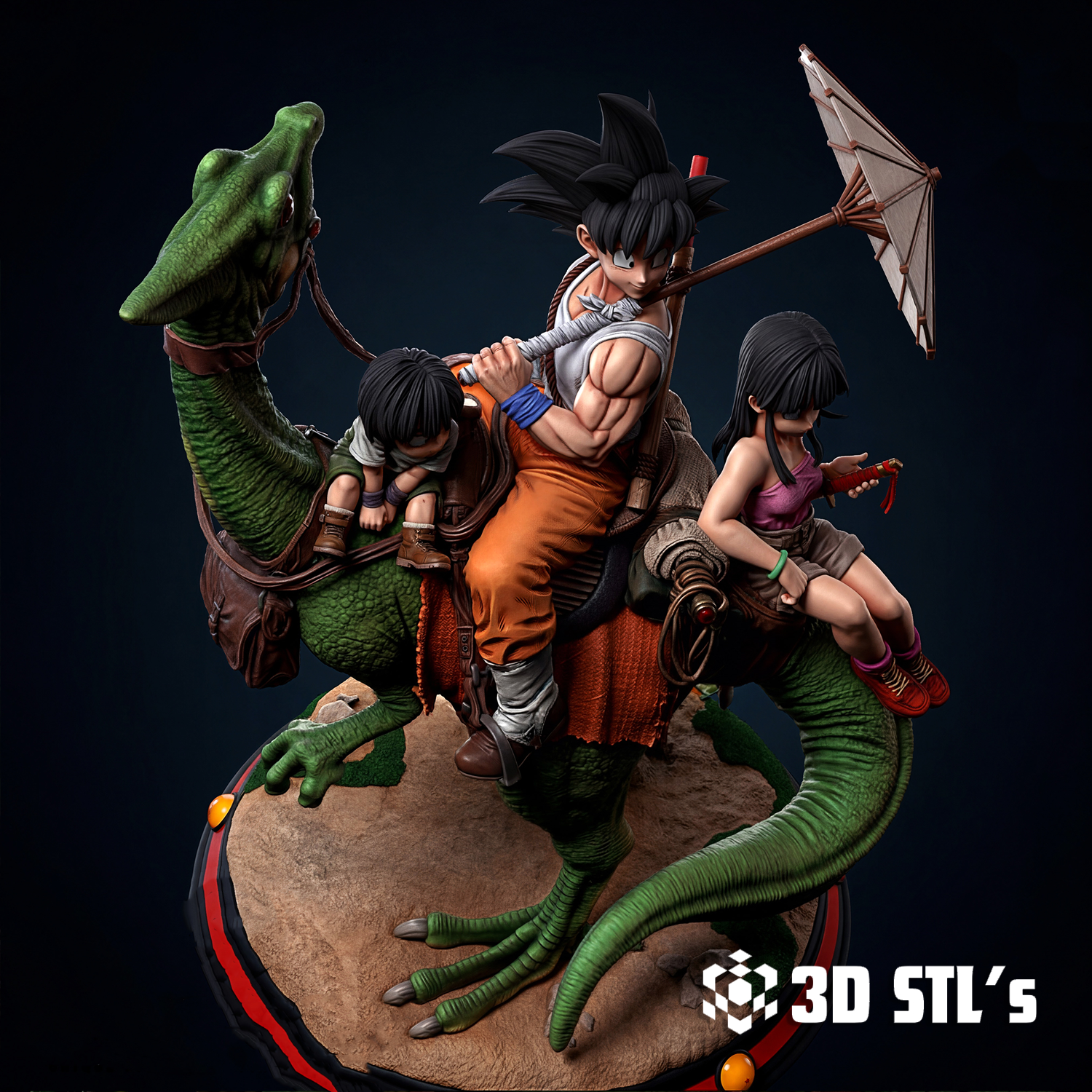 Goku and Family Diorama STL – 3D print preview 3