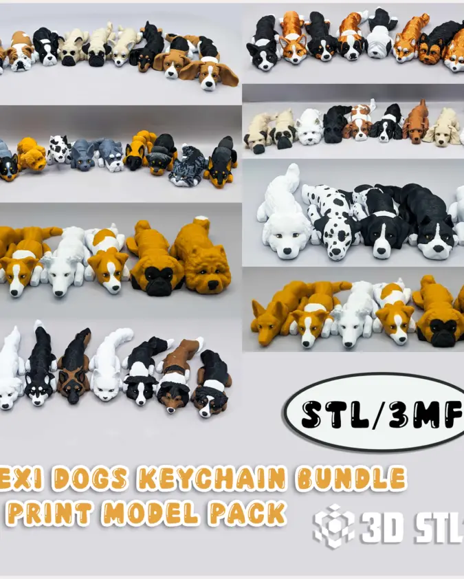 Flexi Dog Keychain STL & 3MF Bundle – Articulated 3D Prints