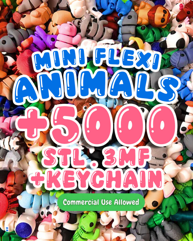 5000+ Flexi Mini Animals STL & 3MF Bundle with Keychains