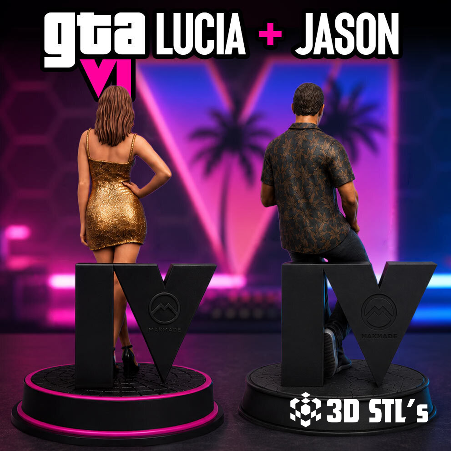 GTA 6 Lucia & Jason Statue STL – 3D print preview 2