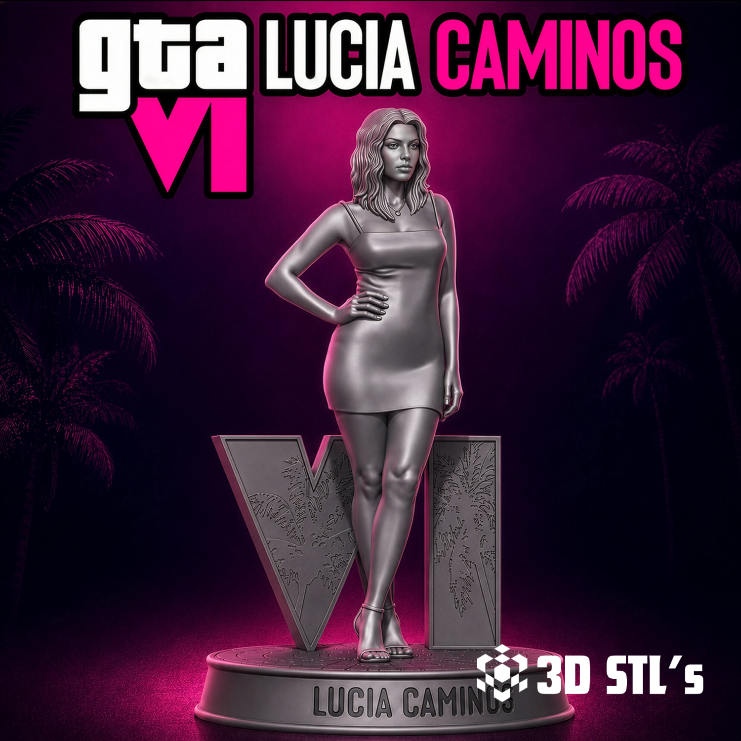 GTA 6 Lucia & Jason Statue STL – 3D print preview 4