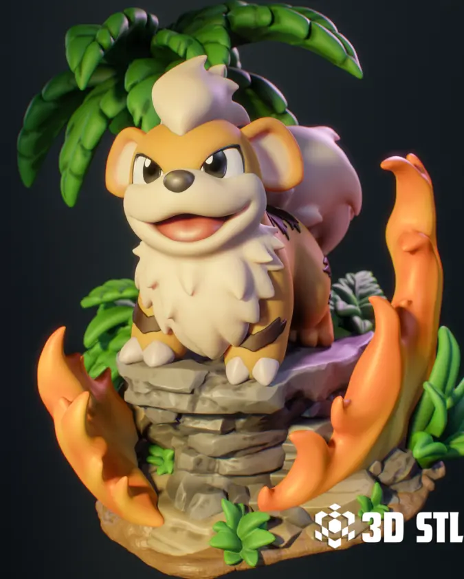 Growlithe STL File – Fire-Type Pokemon 3D Print Figure