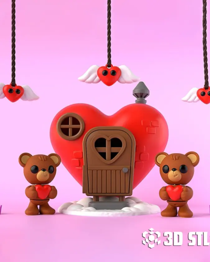 Heart House STL & 3MF – Cute Valentine's Decor 3D Print