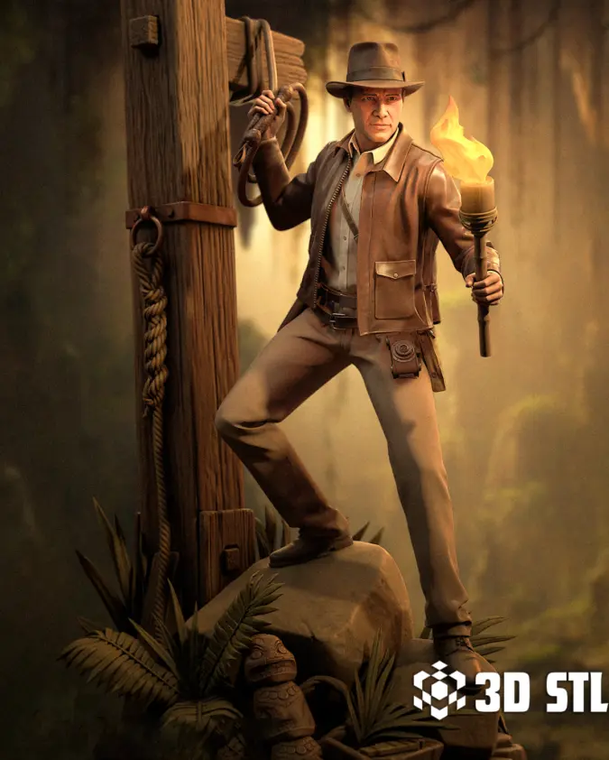 Indiana Jones STL – Fedora and Whip Adventure 3D Print Figure