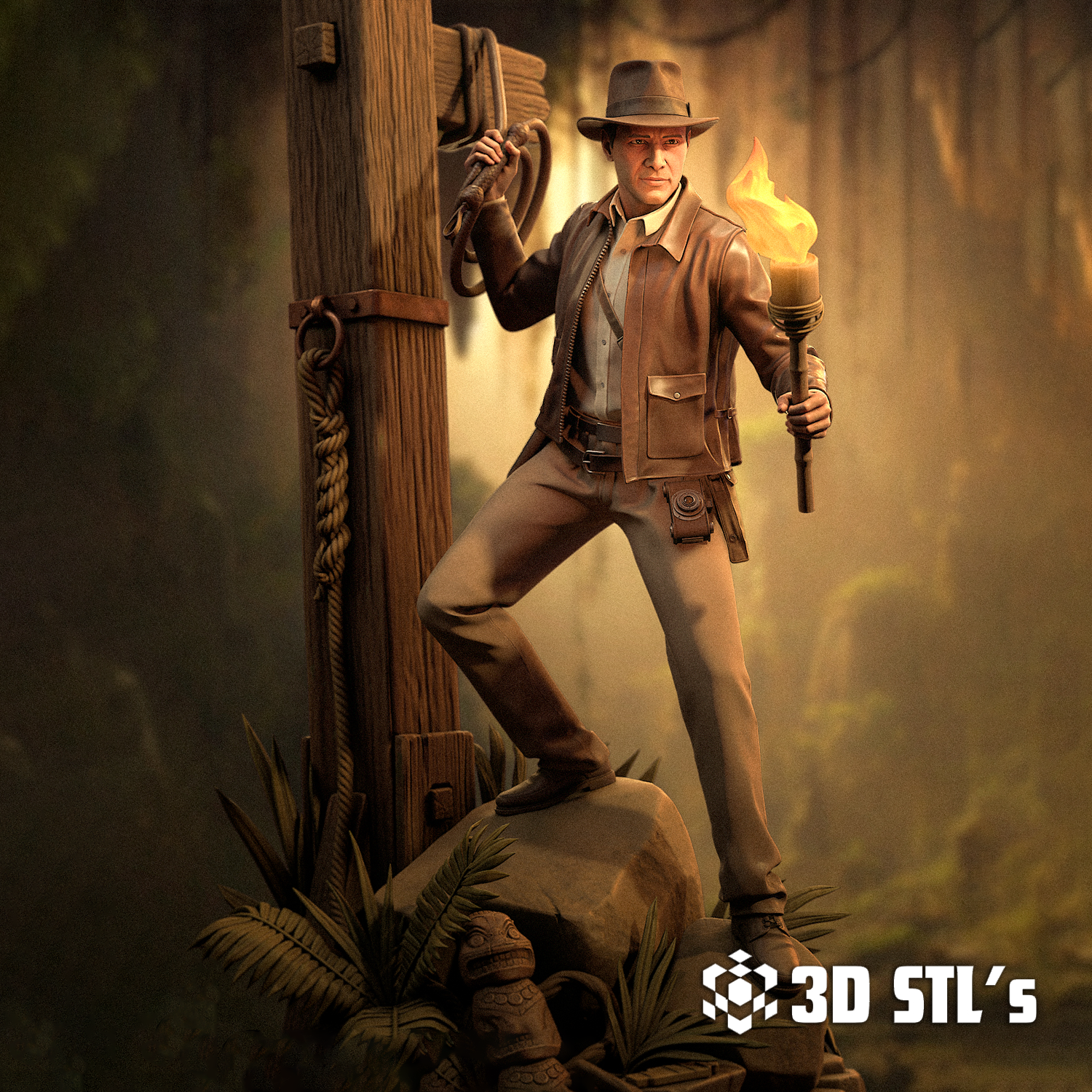 Indiana Jones STL – Fedora and Whip Adventure 3D Print Figure