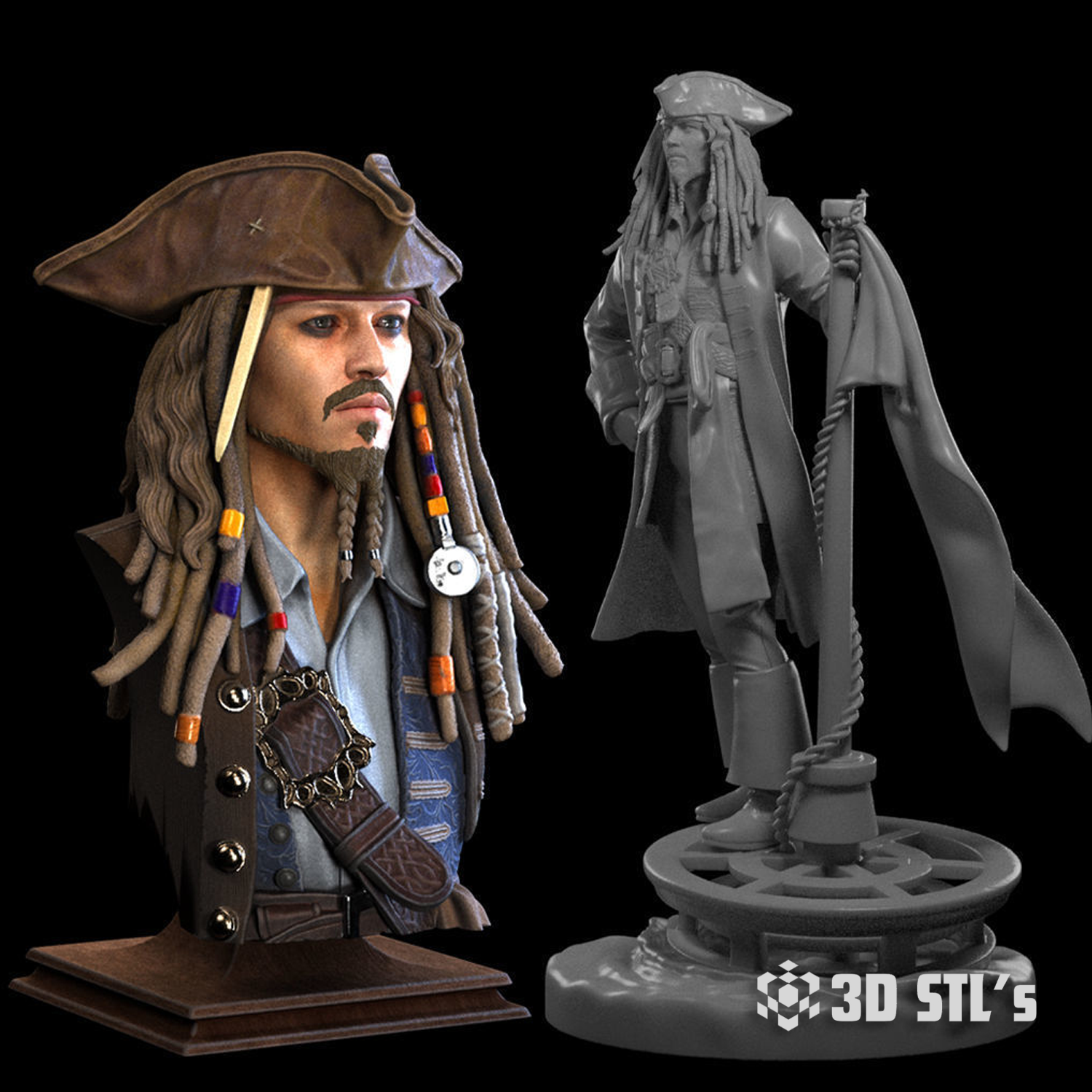 Jack Sparrow STL File – 3D print preview 2