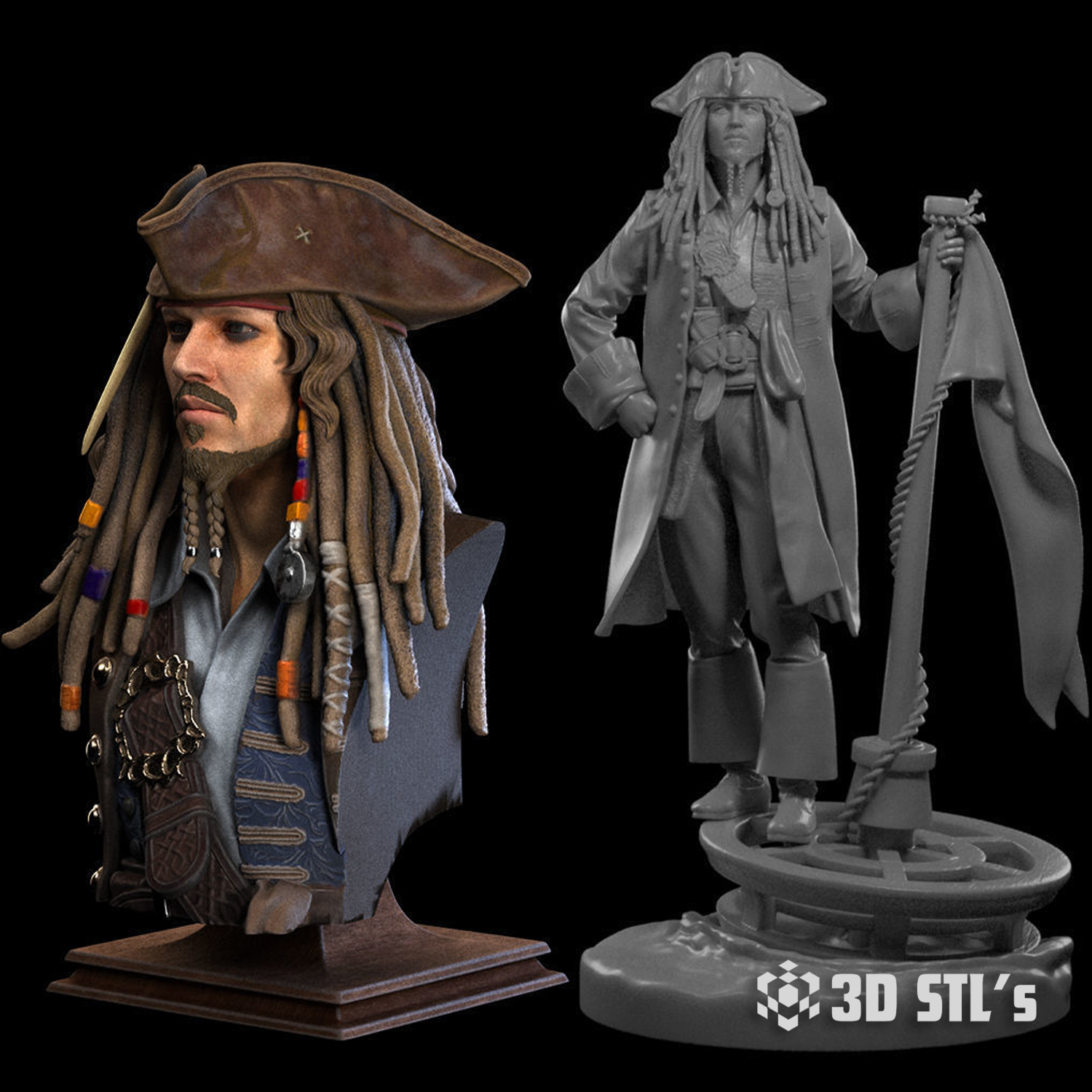 Jack Sparrow STL File – 3D print preview 3