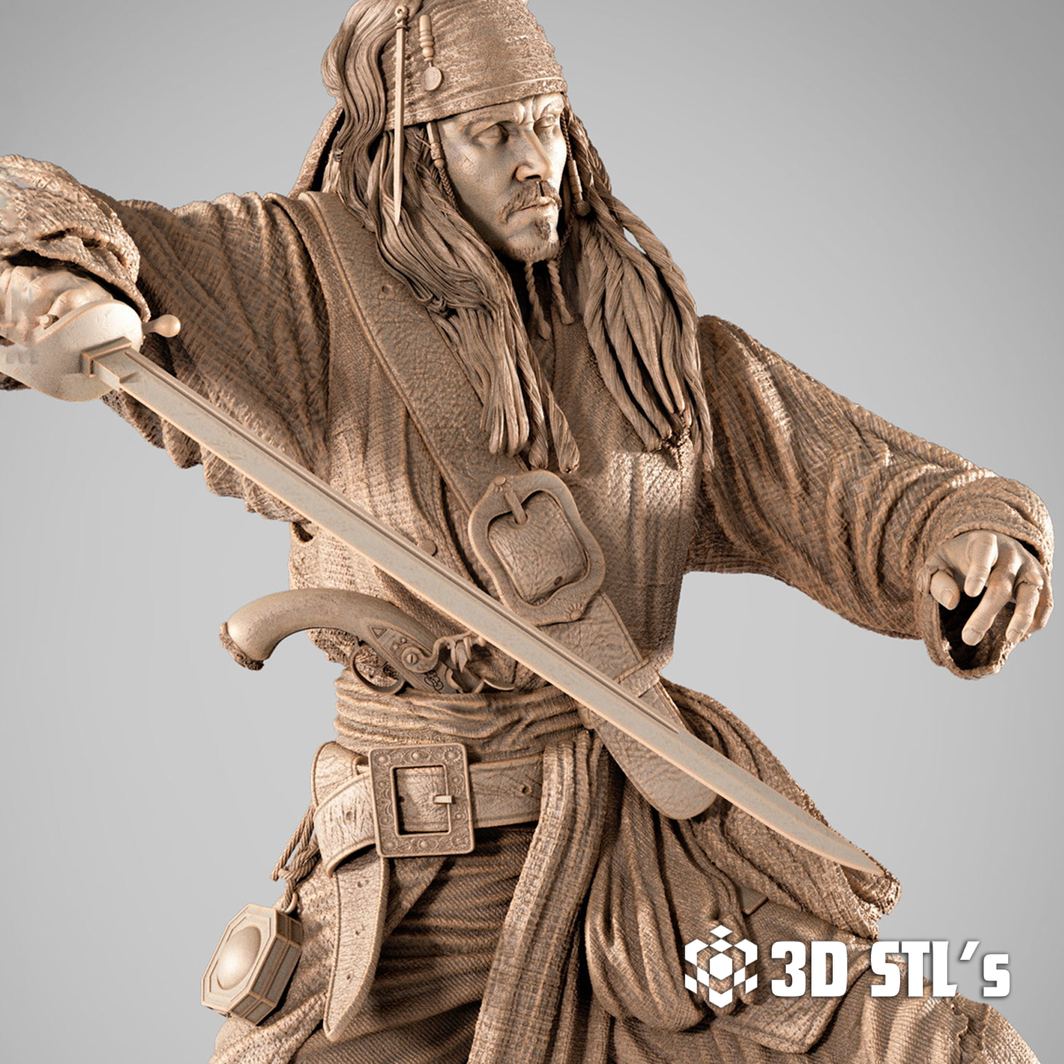 Jack Sparrow 1/6 Scale STL – 3D print preview 2