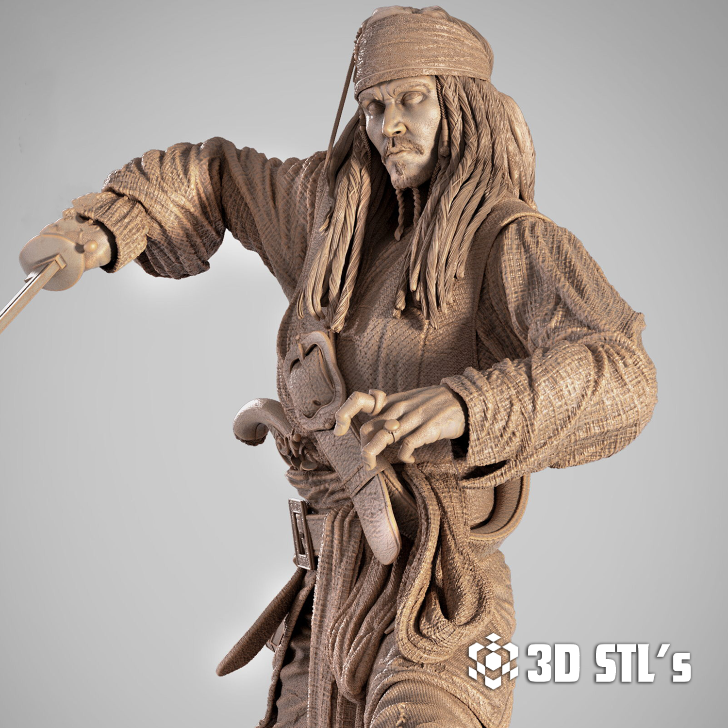 Jack Sparrow 1/6 Scale STL – 3D print preview 3