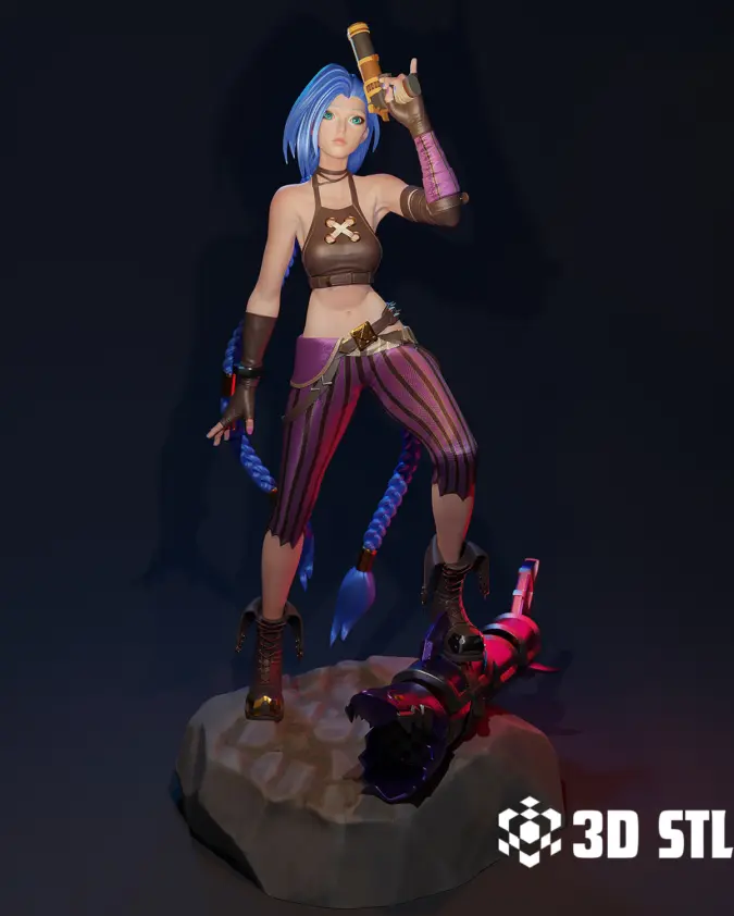 Jinx Figure STL – Playful Pose League of Legends 3D Print