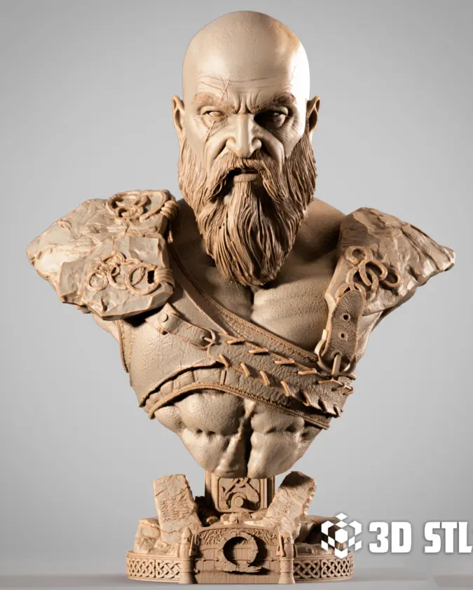 Kratos Bust STL – God of War 1/4 Scale Portrait 3D Print