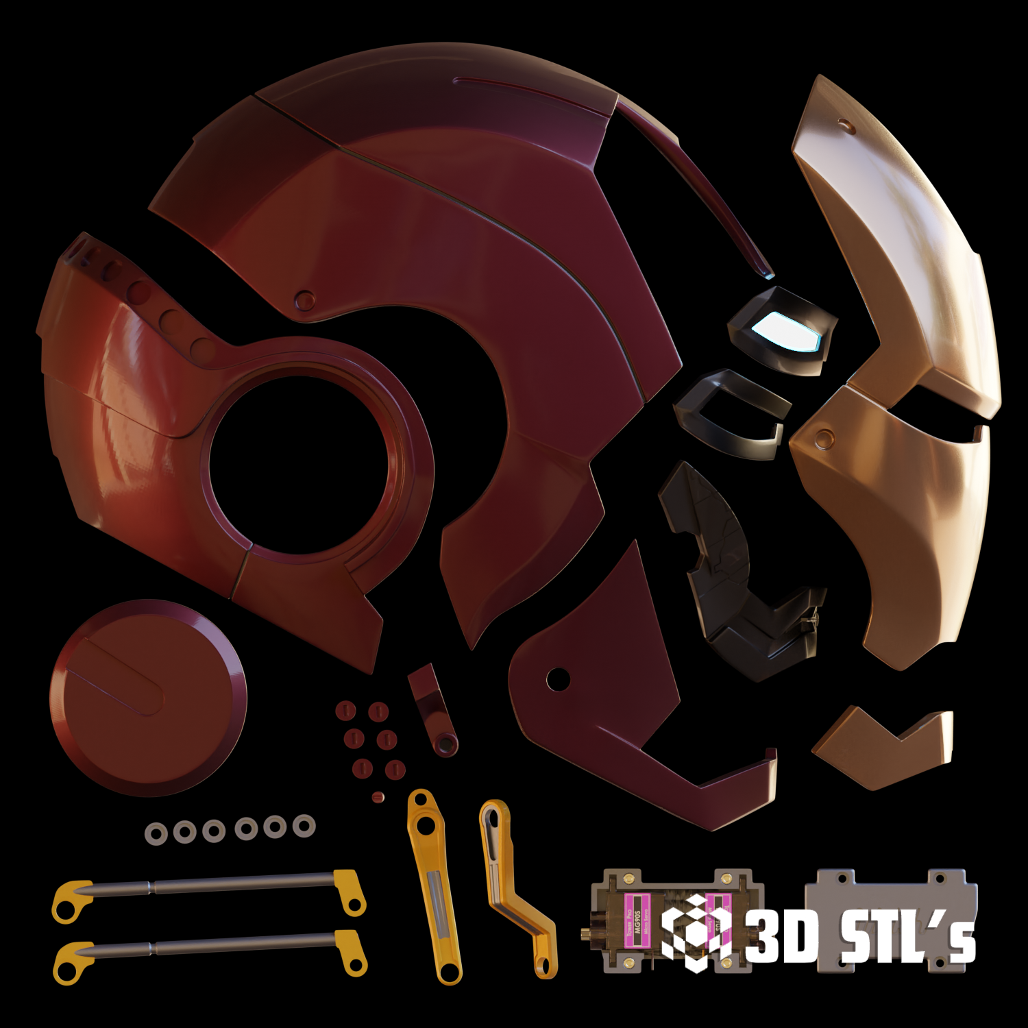 Motorized Iron Man Mark 3 Helmet STL – 3D print preview 7