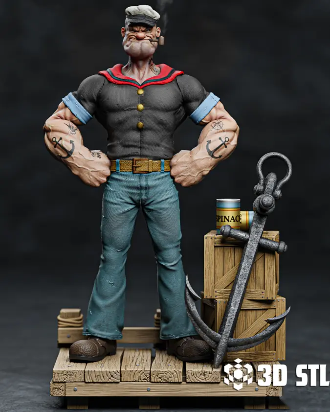 Popeye STL File – Classic Cartoon Sailor 3D Print Figure