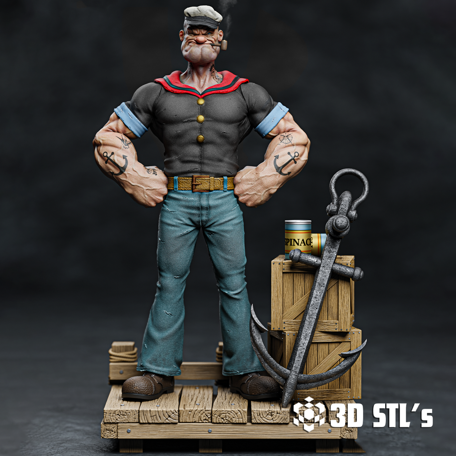 Popeye STL File – Classic Cartoon Sailor 3D Print Figure