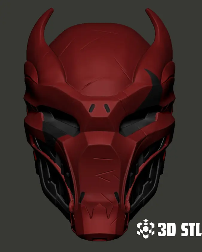 Red Hood Shinobi Helmet STL β Samurai-Style DC Cosplay