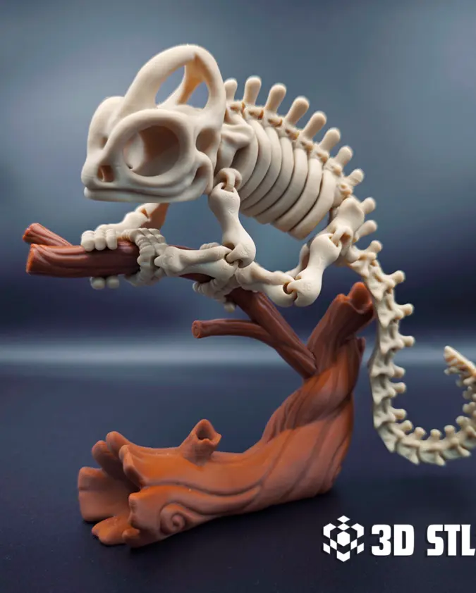 Skeleton Chameleon STL – Dark Art Creature 3D Print