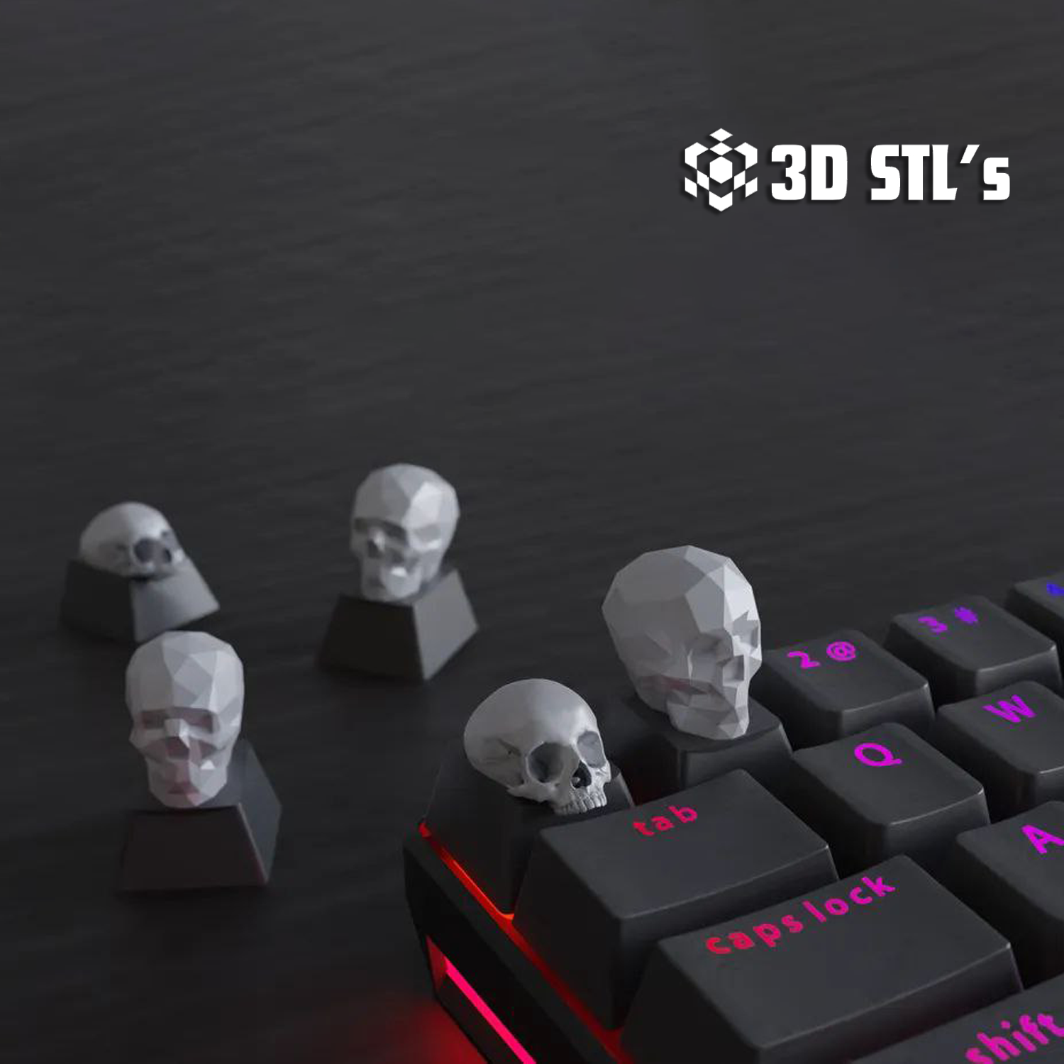 Skull Keycaps STL – 3D print preview 3