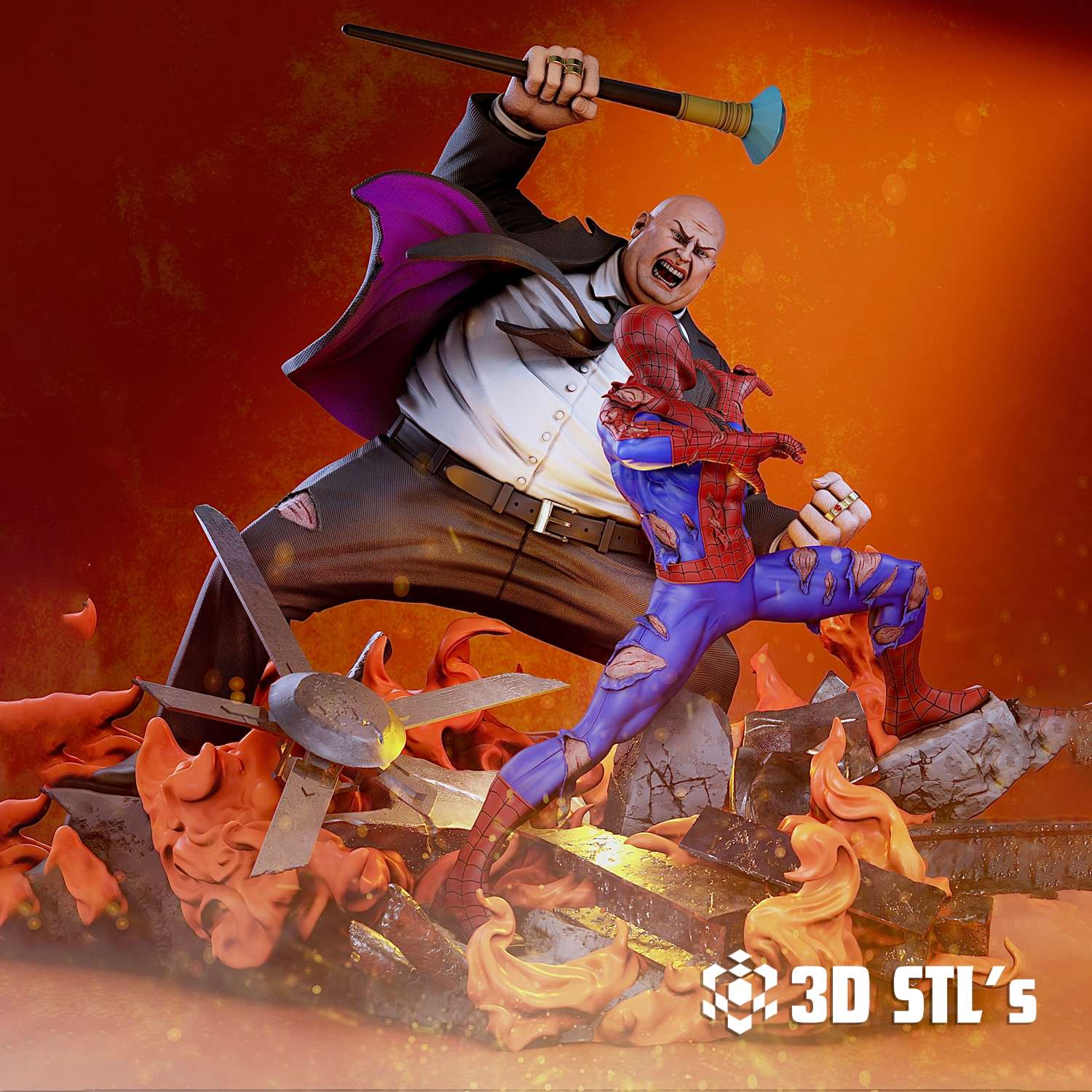 Spider-Man vs Kingpin STL Diorama – 3D print preview 2