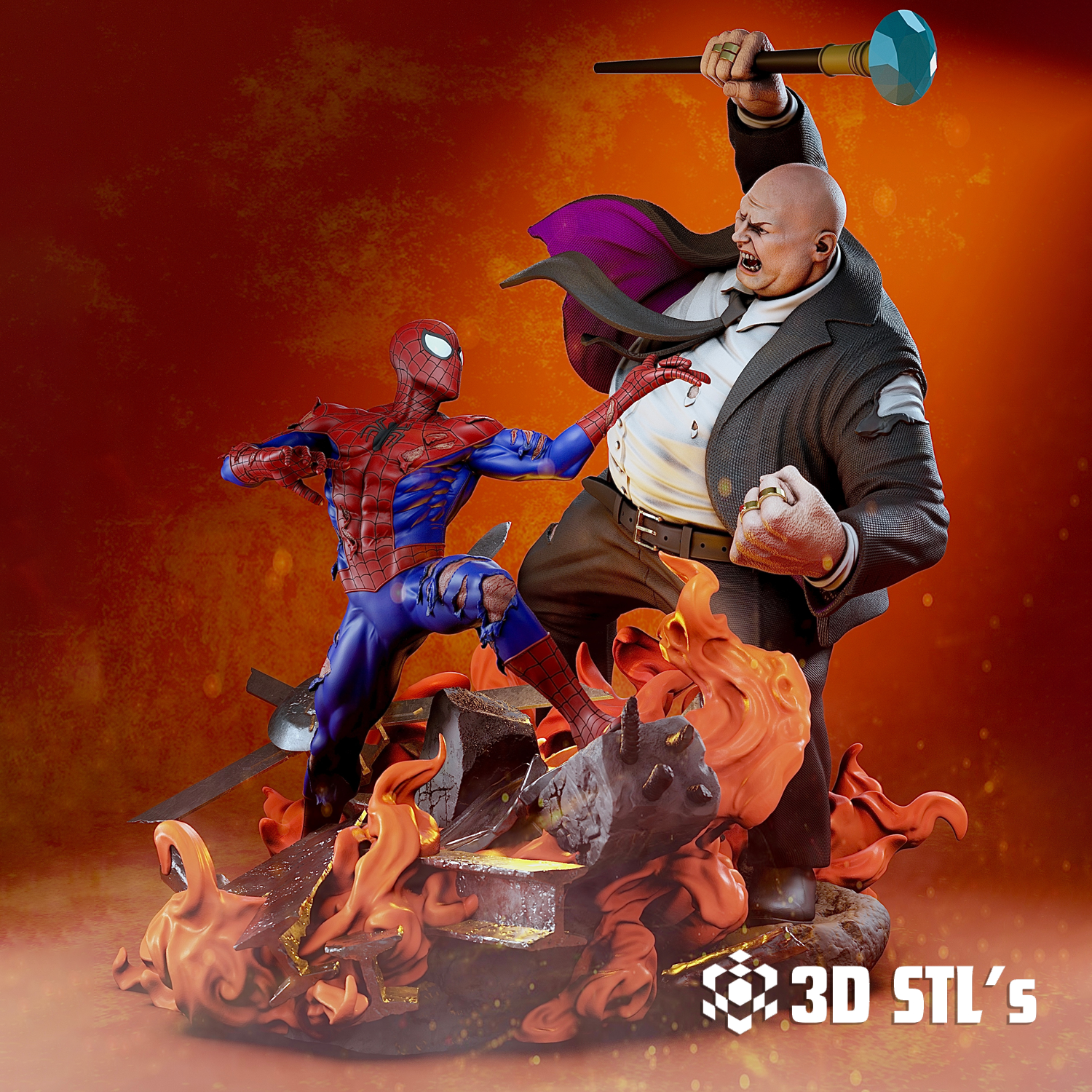 Spider-Man vs Kingpin STL Diorama – 3D print preview 3