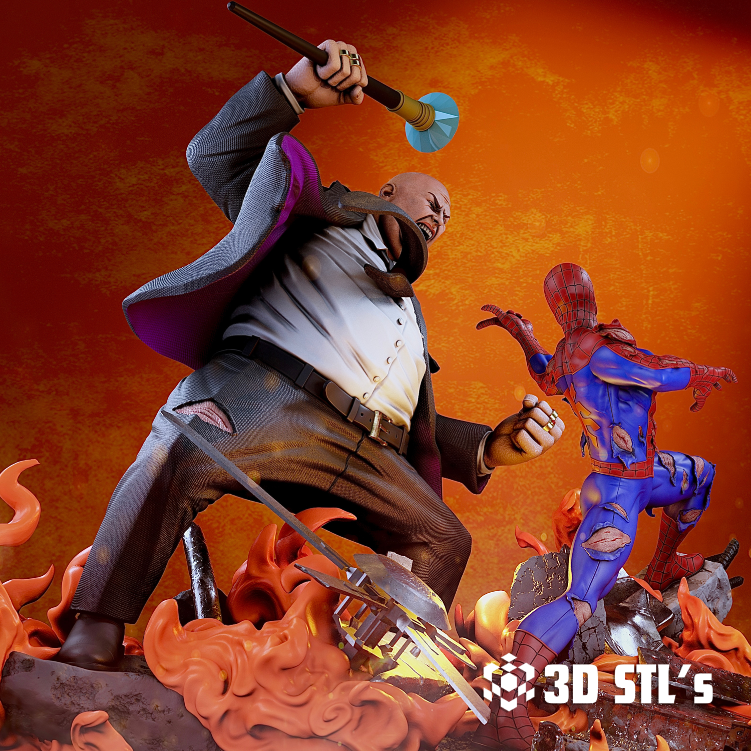 Spider-Man vs Kingpin STL Diorama – 3D print preview 5