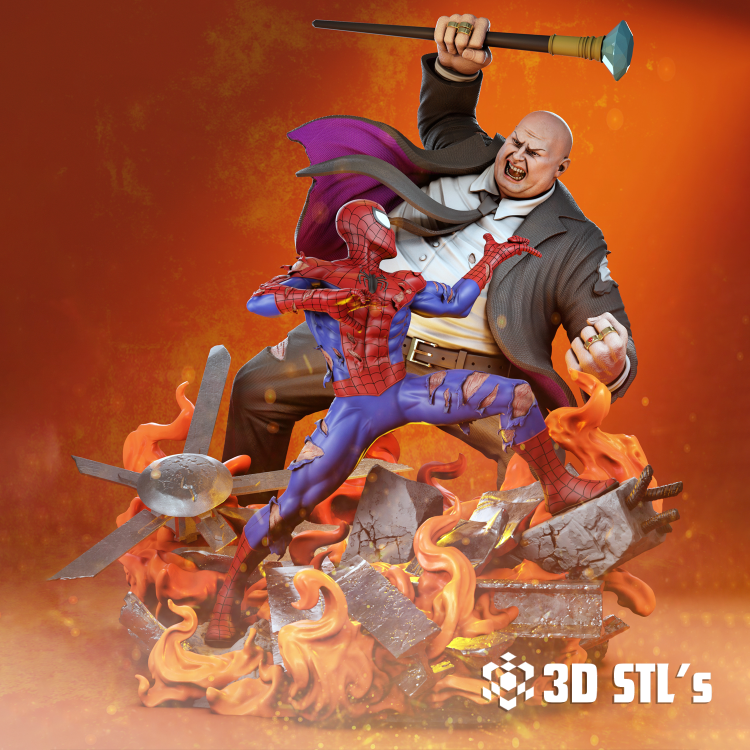 Spider-Man vs Kingpin STL Diorama – Marvel 3D Print Scene