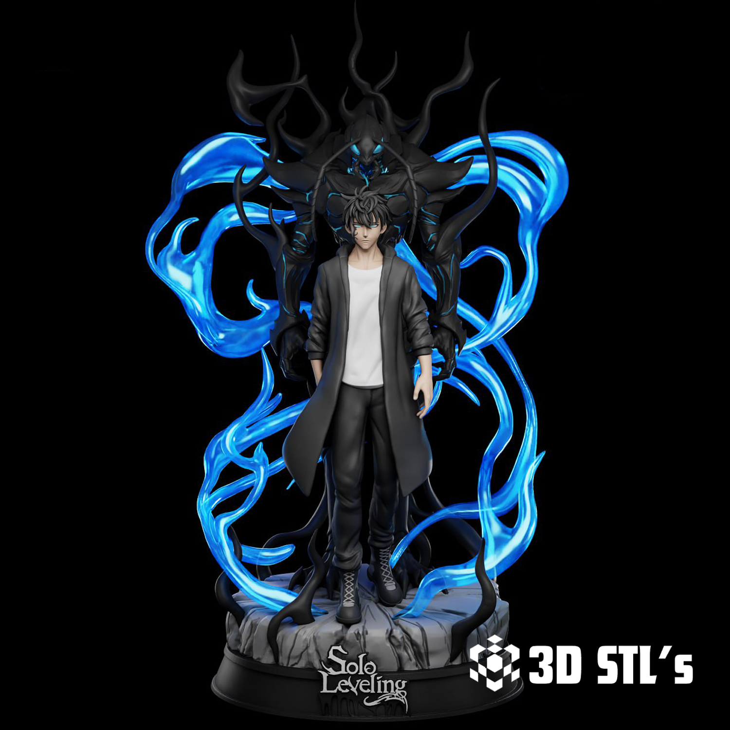 Sung Jinwoo & Beru STL – Solo Leveling Diorama 3D Print