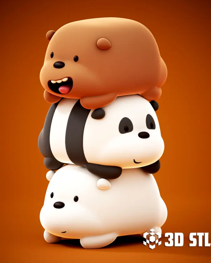 We Bare Bears STL – Grizzly, Panda & Ice Bear Stack 3D Print