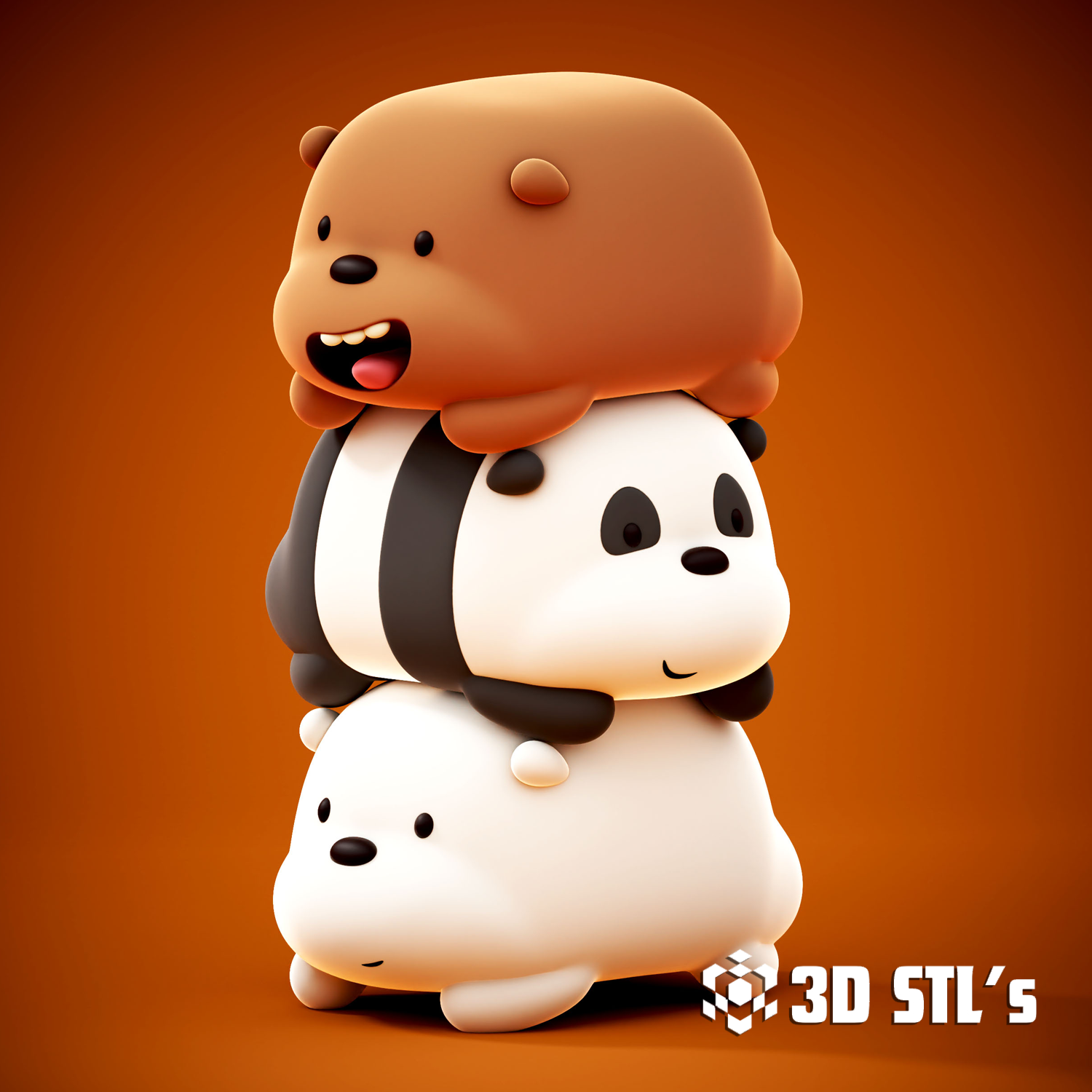We Bare Bears STL – Grizzly, Panda & Ice Bear Stack 3D Print