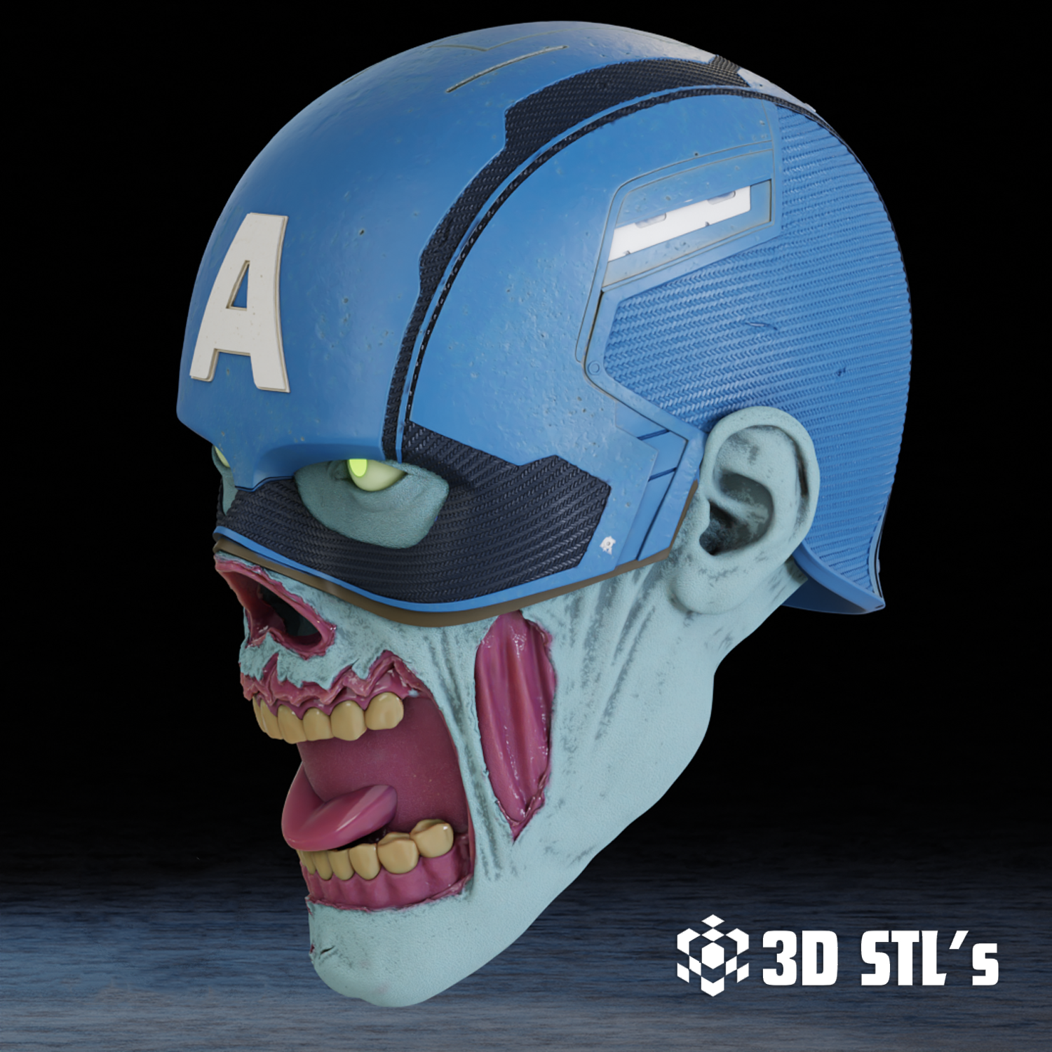 Zombie Captain America Helmet STL & 3MF – 3D print preview 6