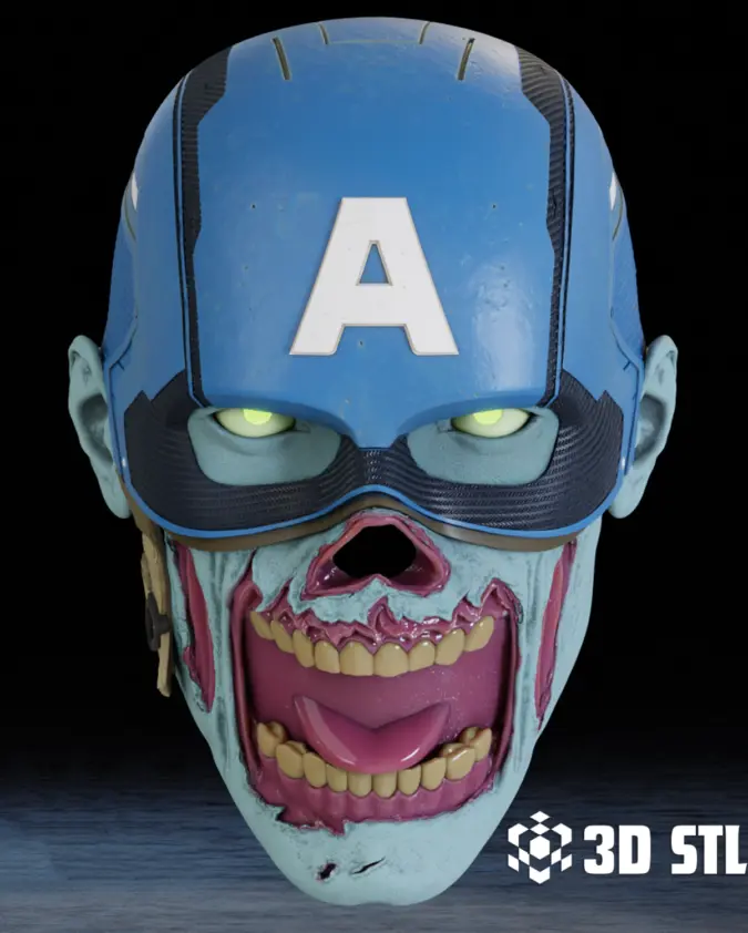Zombie Captain America Helmet STL & 3MF – Marvel Zombies