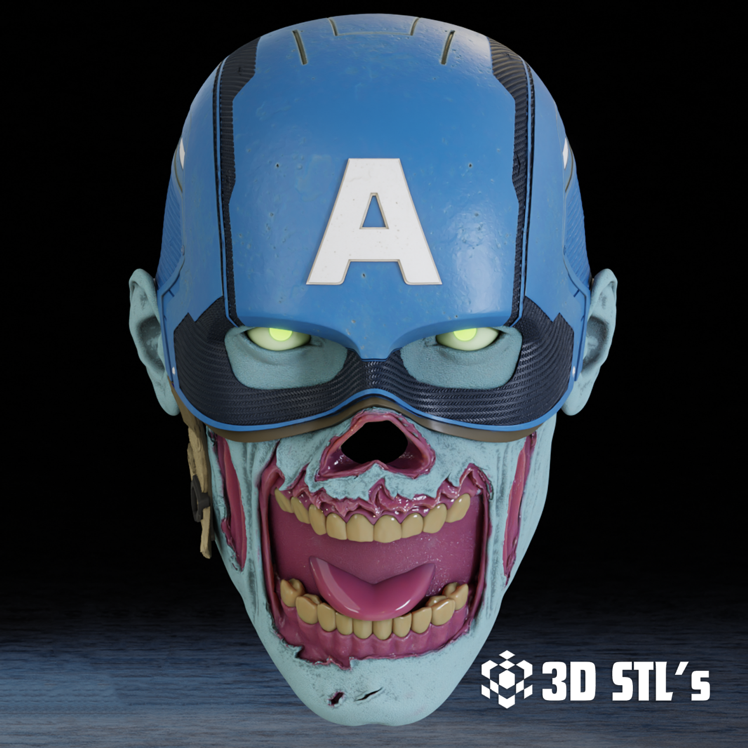 Zombie Captain America Helmet STL & 3MF – Marvel Zombies